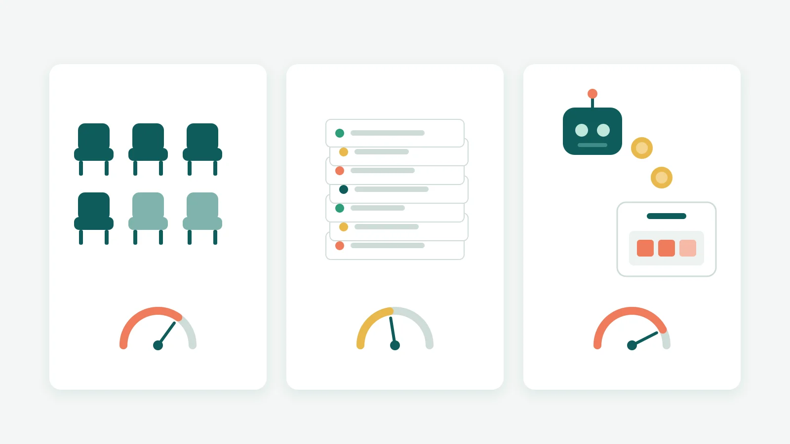 Diagram of three ticketing tool pricing models shown as seat icons, a stack of tickets and small AI robot tokens